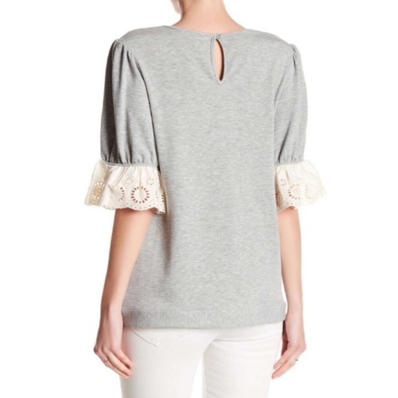 Pleione Eyelet Trim Gray Sweatshirt - Picture 2 of 7